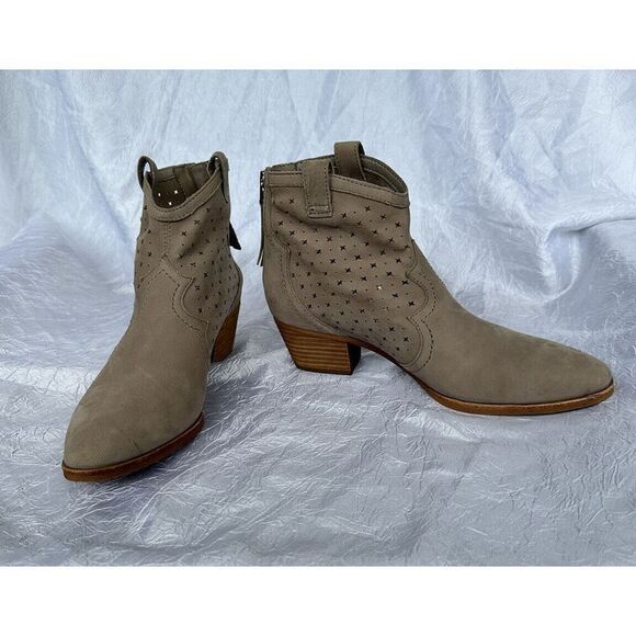 Size 8 Sam Edelman Reynolds Leather Ankle Booties Boots Tan Putty Color Western - Picture 8 of 9